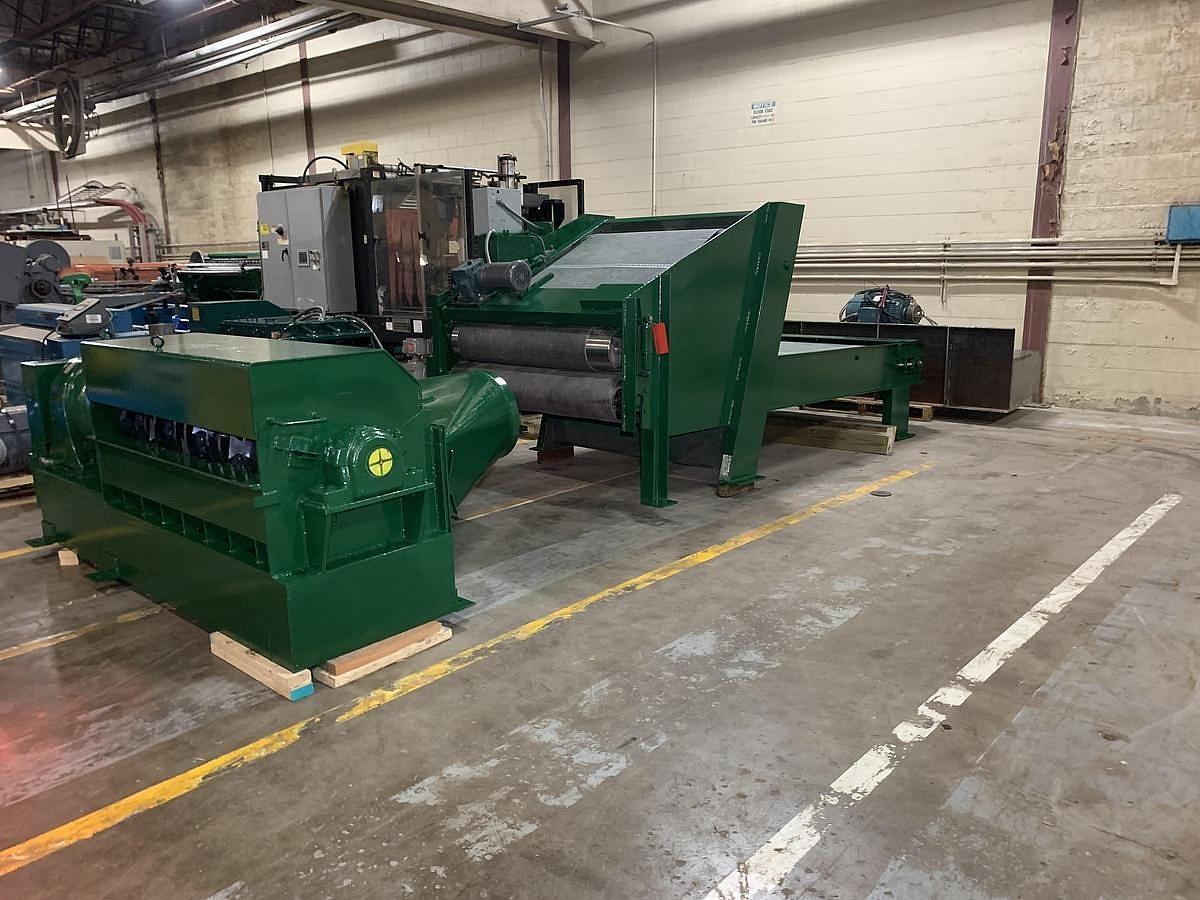 Used 60" WIDE MAREN PINCH BELT CONVEYOR SHREDDER 50 HP BOX FLATTENING SHREDDER