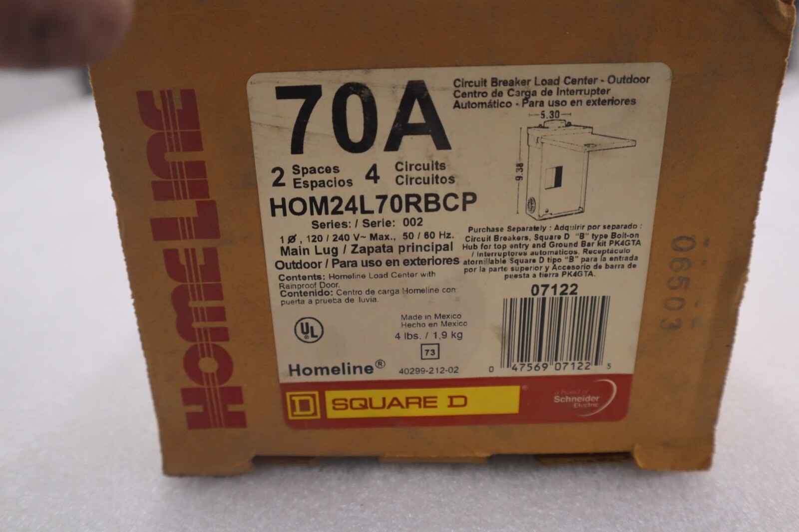 Used SQUARE D HOMELINE HOM24L70RBCP 70AMP 2 SPACE 4 CIRCUIT #4370