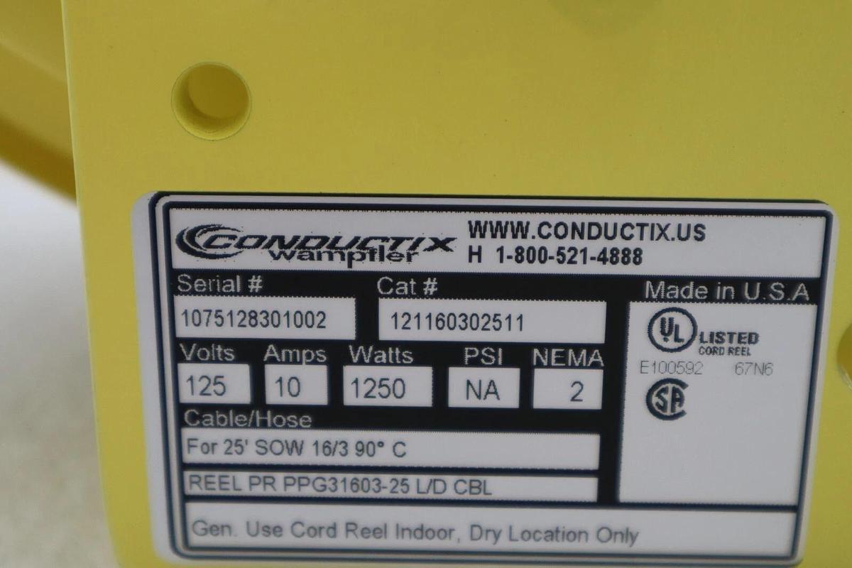 Used CONDUCTIX WAMPFLER 121160302511 / 1075128301002 125V 10A 1250W NEMA 2 #4195