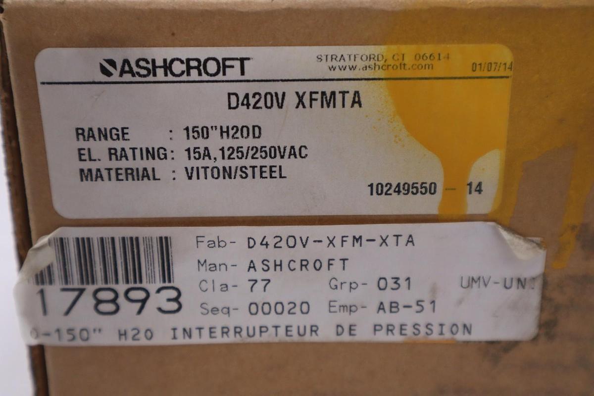 ASHCROFT D420V XFMTA PRESSURE SWITCH, 15A, 125/250VAC - STOCK GF1069