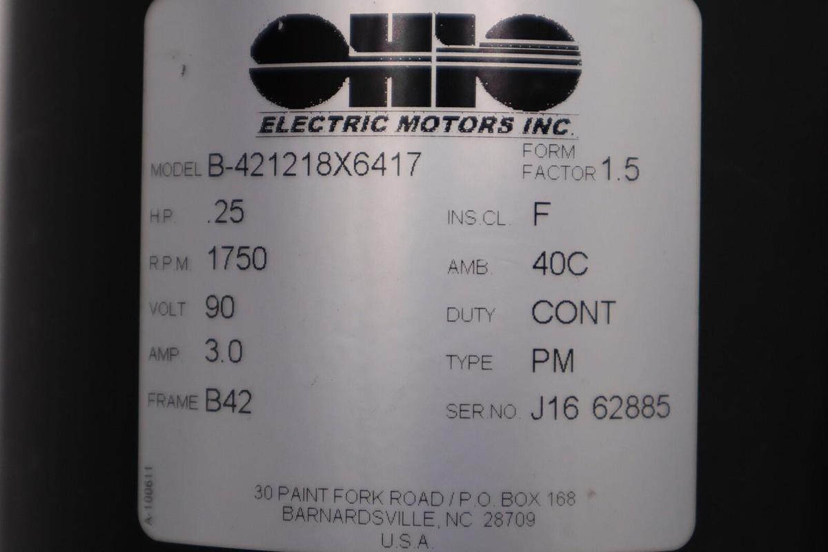 Ohio Electric Motors B-421218X6417 90V 1750 RPM FRAME B42 Form Factor 1.5 #H886