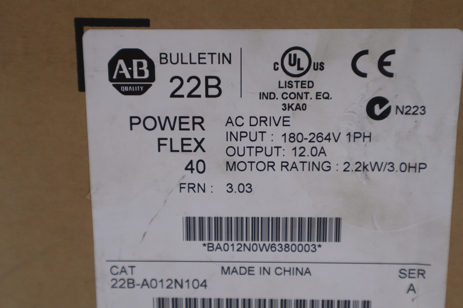 Used ALLEN BRADLEY 22B-A012N104 AC DRIVE ADJUSTABLE FREQUENCY POWERFLEX 40 STOCK 4690