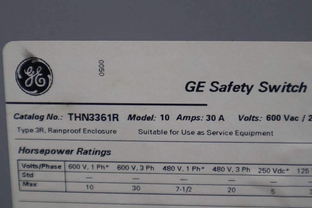 NEW GE THN3361R NON-FUSIBLE DISCONNECT SWITCH SINGLE CONFIGURATION STOCK 5107
