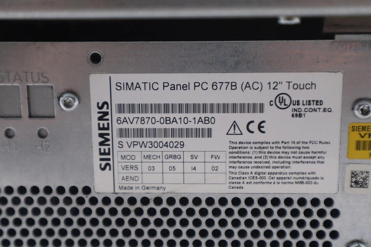Used Siemens 6AV7870-0BA10-1AB0 Panel 12" Touch Screen Stock 2320-C