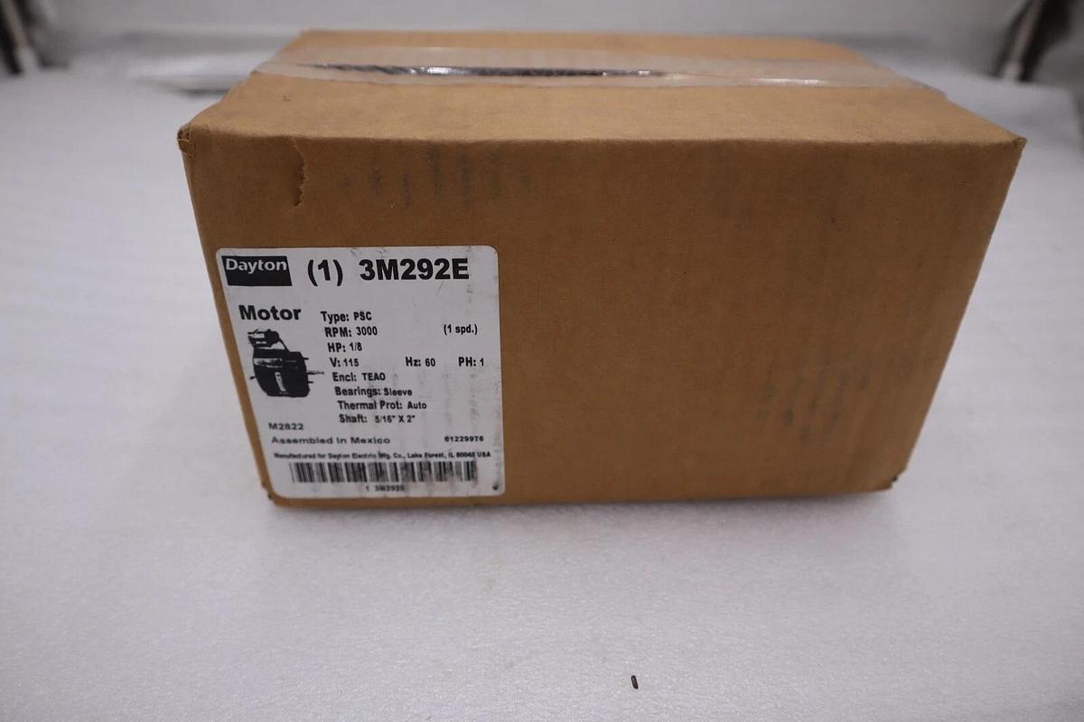 Used NEW DAYTON 3M292E TYPE PSC RPM 3000 1/8 HP 115V 60 Hz 1 PH STOCK H27
