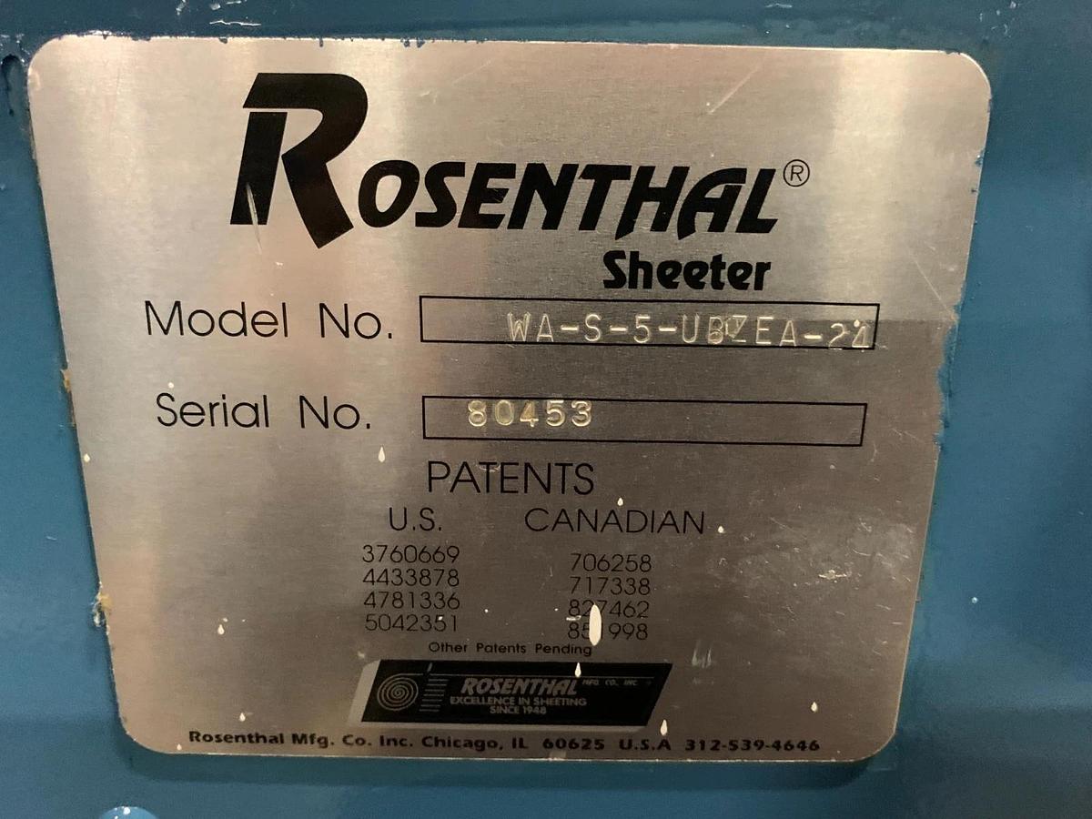 Used 60" ROSENTHAL SHEETER MODEL WAS-5-UBZEA-24 WITH OUTPUT CONVEYOR