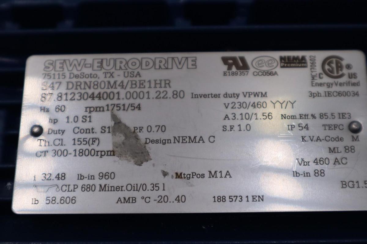 NEW Sew Eurodrive S47 DRN80M4/BE1HR Helical Worm Gearmotor STOCK HS-2