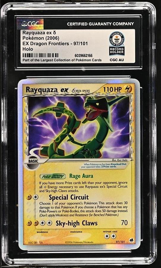 Used 2006 Dragon Frontiers Rayquaza EX 97/101 Holo Pokemon Delta CGC WORLD RECORD 1/1