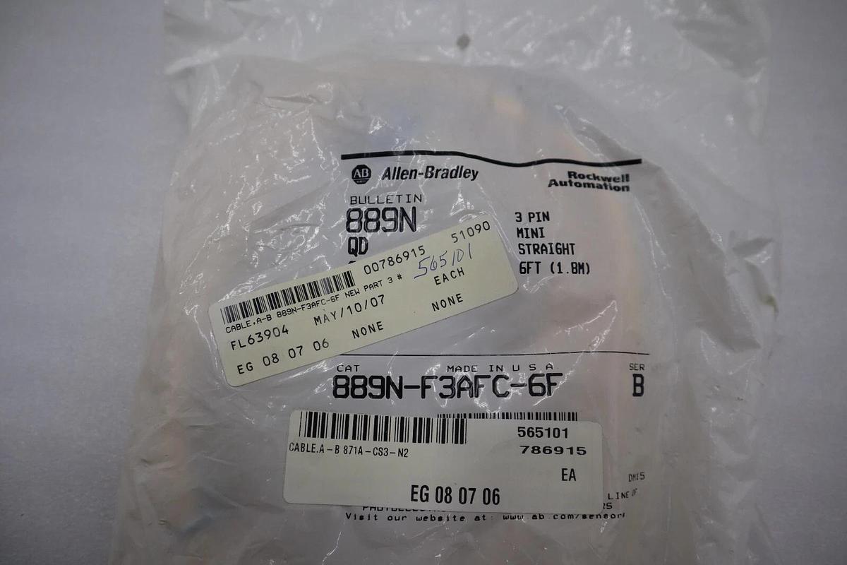 NEW Allen Bradley 889N-F3AFC-6F QD Cord set 3 PIN Mini Straight 6 Feet #G721