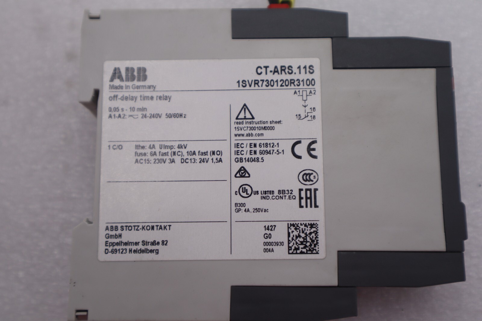 Used NEW ASEA BROWN BOVERI ABB CT-ARS.11S / CTARS11S STOCK K-1627