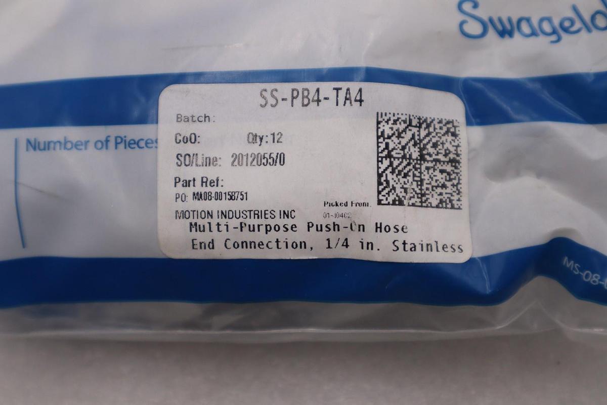 BOX OF 12 - SWAGELOK SS-PB4-TA4 / SSPB4TA4 - NEW IN BOX - STOCK GF590A
