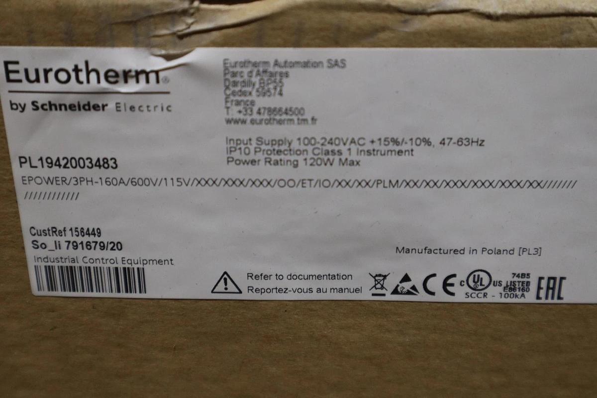 Used Eurotherm EPOWER/3PH-160A/600V/115V EPower SCR Power Controller NEW IN BOX #S707
