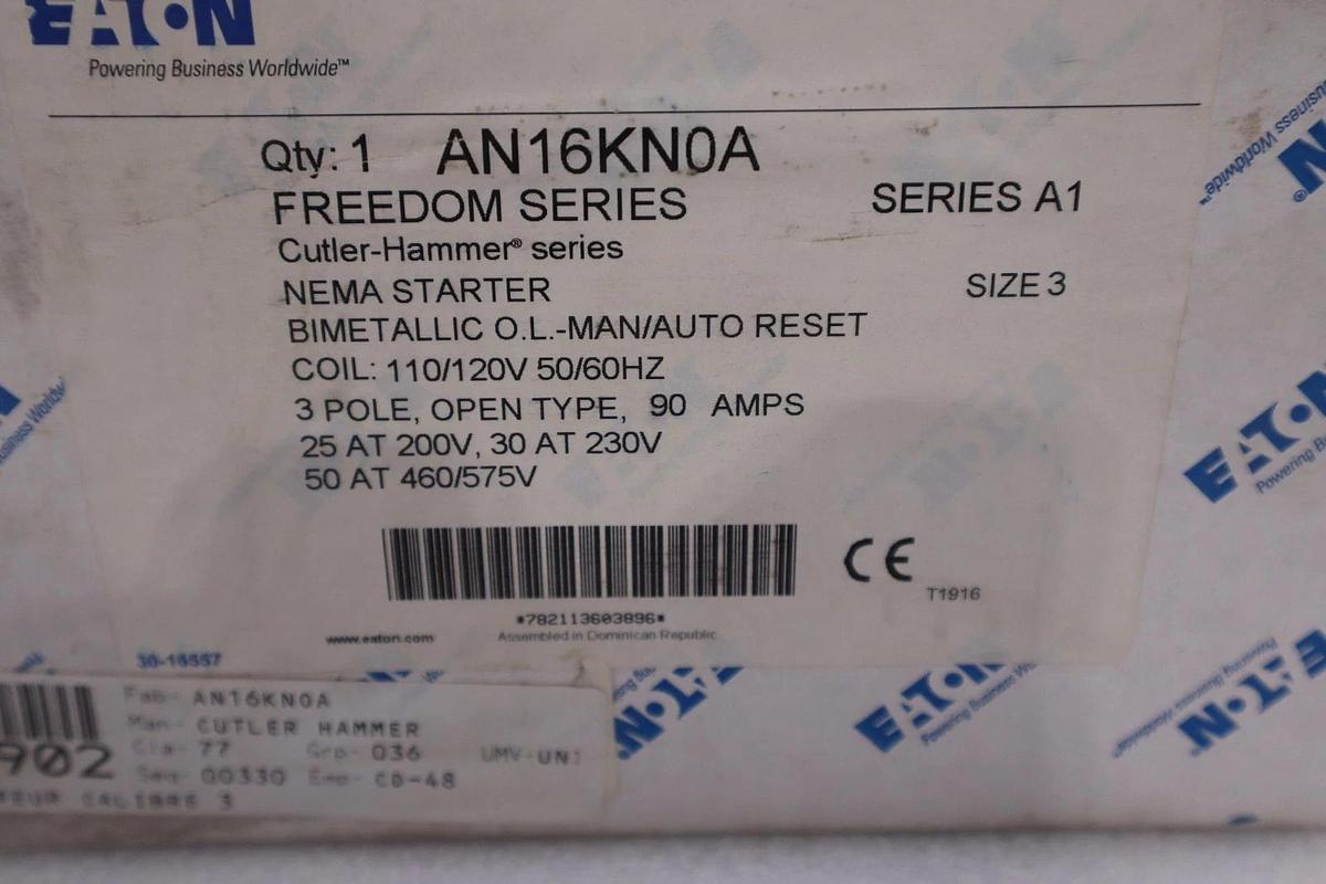 NEW OPEN BOX Eaton AN16KNOA Size 3 Starter  AN16KN0A STOCK GF814