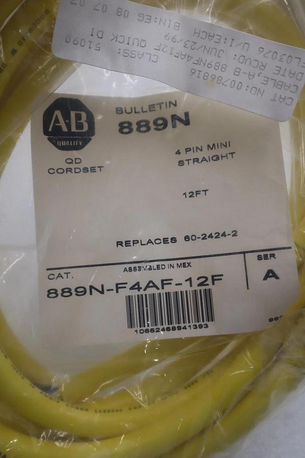 Used SEALED Allen Bradley 889N-F4AF-12F /A 4Pin Mini Straight QD Cordset 12 Ft. NEW