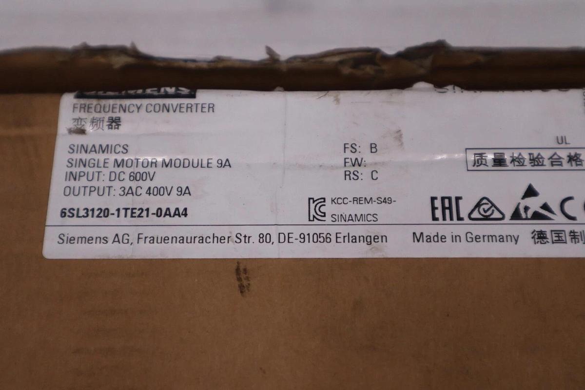 NEW IN BOX Siemens 6SL3120-1TE21-0AA4 400V 3AC 9A Single Motor Module STOCK H112