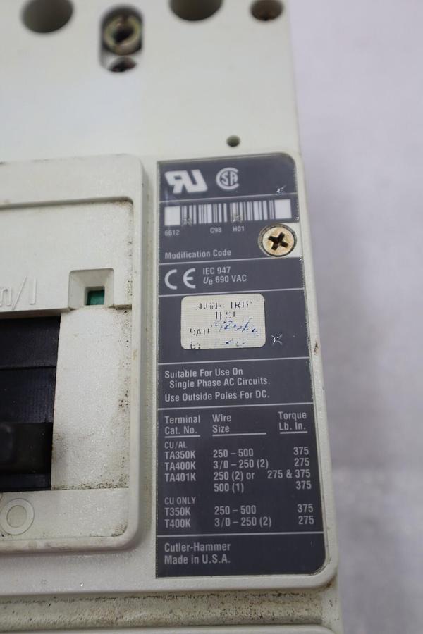 Used CUTLER-HAMMER HM2P400X5WS10 MOTOR CIRCUIT PROTECTOR SERIES C 600VAC STOCK #3226