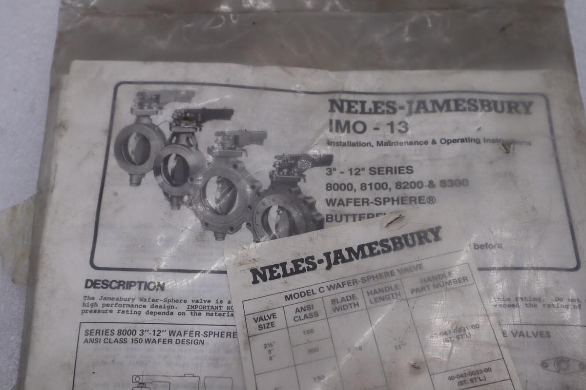Used NELES-JAMESBURY 10514629D WAFER SPHERE VALVE 3" - 12" SERIES STOCK #3478-A