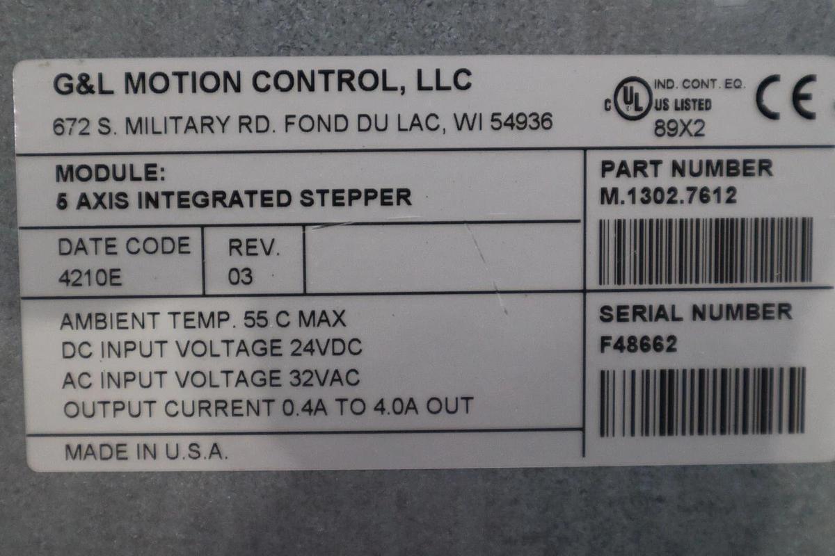 Used G & L MOTION CONTROL M.1302.7612 5-Axis Integrated Stepper 32Vac STOCK K-150-C