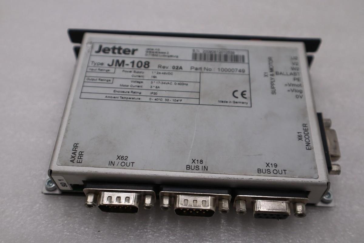 Used JETTER JM-108 REV 02A PART NO 10000749 Servo Drive STOCK H1070A