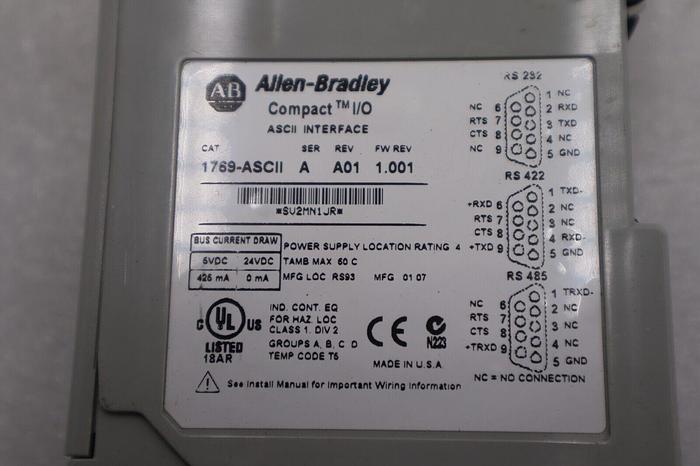Used Allen-Bradley 1769-ASCII SER A CompactLogix ASCII Interface Module STOCK K-2956