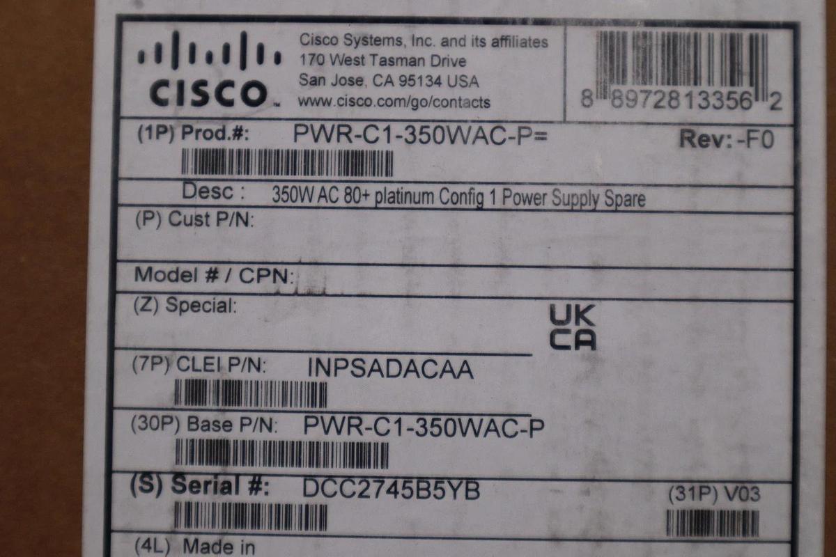 Used CISCO PWR-C1-350WAC-P Power Supply - NEW SEALED - STOCK GF216 889728133562