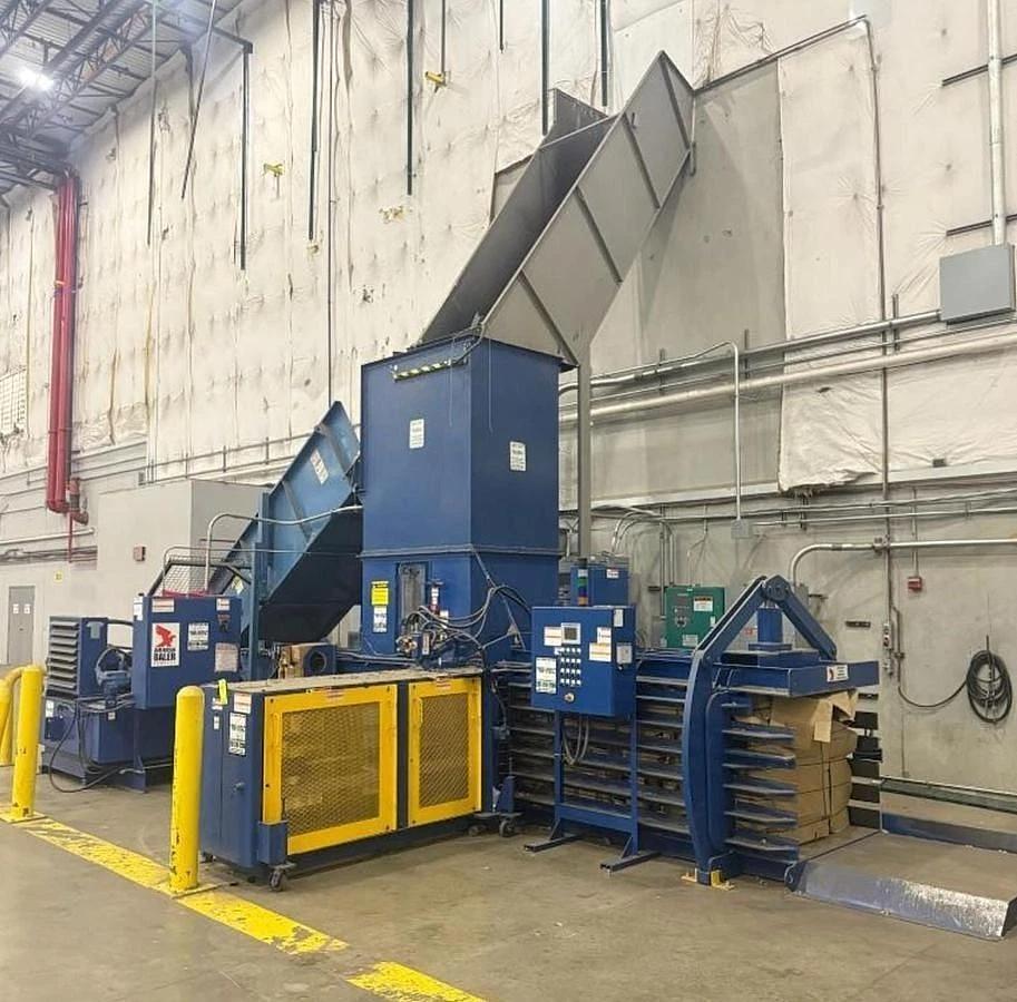 Used AMERICAN AUTO TIE BALER DC6348-8T30 WITH CONVEYOR DUAL 30HP MOTORS 8" CYLINDER