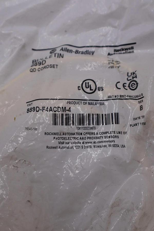 Used NEW ALLEN BRADLEY 889D-F4ACDM-4 SERIES B DOUBLE ENDED QD PATCHCORD #H1533