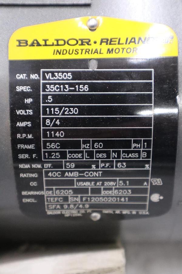 NEW BALDOR VL3505 MOTOR .5HP 115/230V 1140RPM 56C STK M198CC