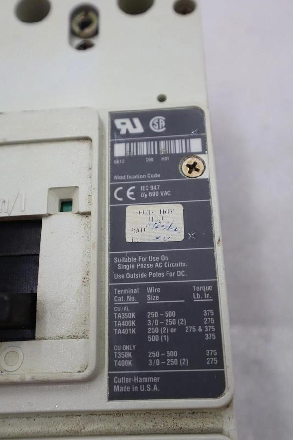 Used CUTLER-HAMMER HM2P400X5WS10 MOTOR CIRCUIT PROTECTOR SERIES C 600VAC STOCK #3226