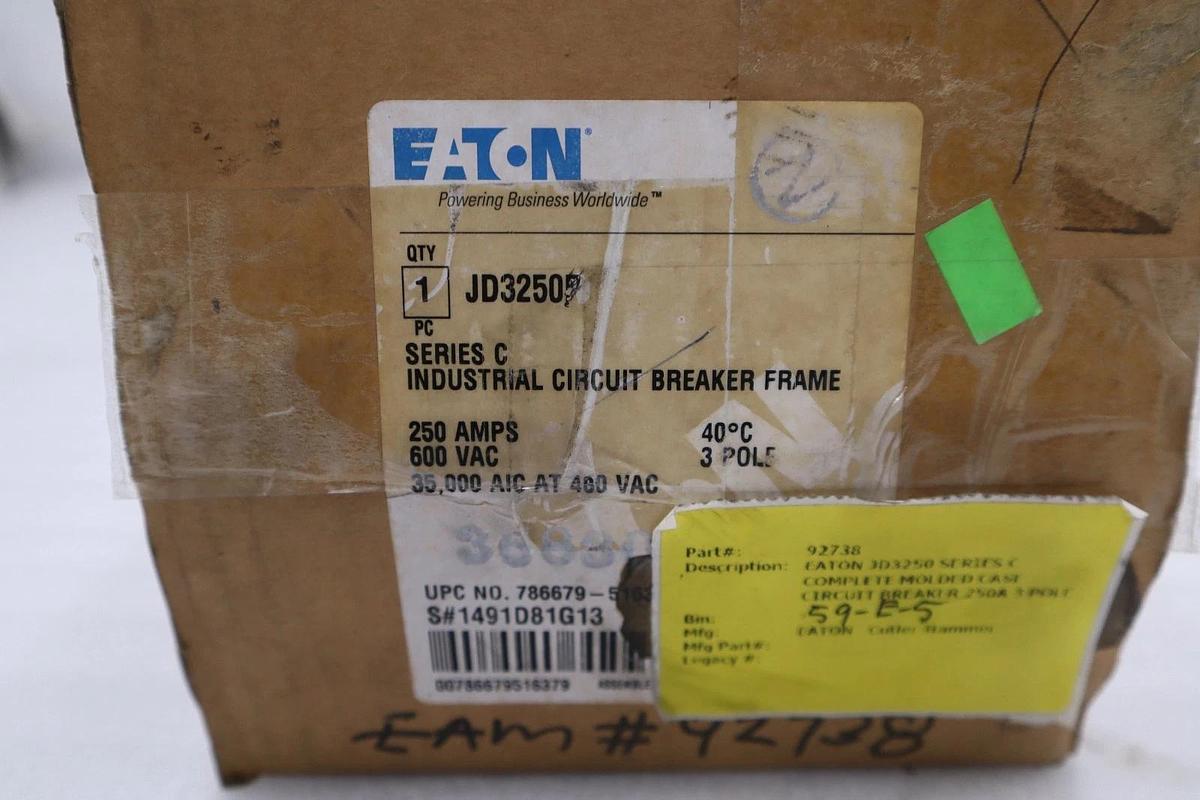 Used NEW Eaton JD3250 Molded Case Circuit Breaker 250A, 3-Phases, 600V STK 5238CC