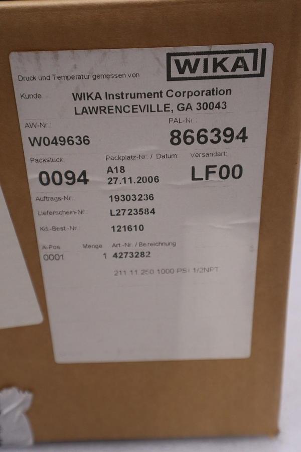 WIKA 4273282 PRESSURE GAUGE 211.11.10" 1000 PSI - NEW GF450
