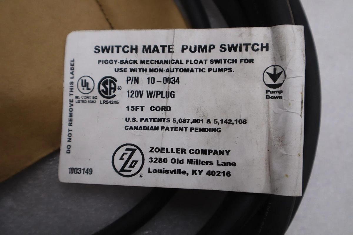 ZOELLER 10-0034 PIGGYBACK VARIABLE LEVEL FLOAT SWITCH STK GF490