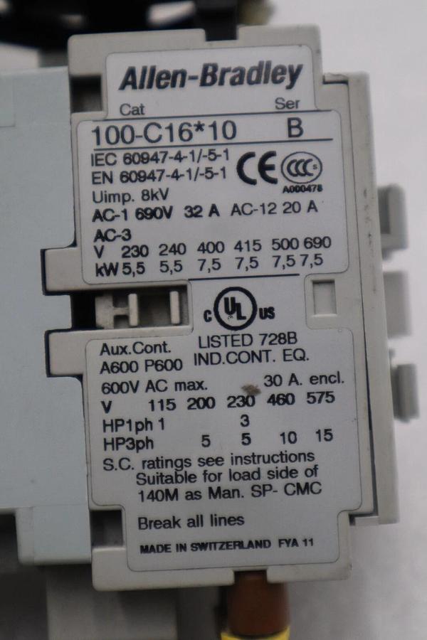 Used ALLEN BRADLEY 140M-D8E-C25 CIRCUIT BREAKER WITH 100-C16*10 CONTACTOR STOCK 720-A