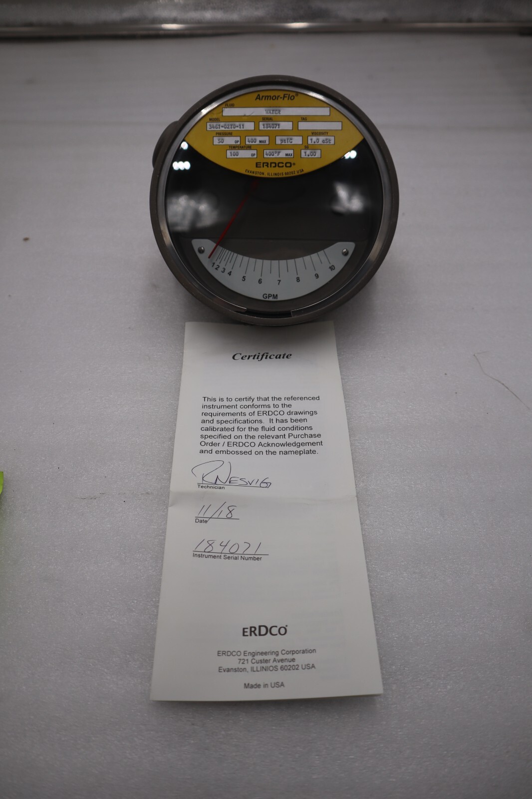 NEW ARMOR-FLO 3461-02T0-11 SERIAL 184071 FLOW METER STOCK G417A