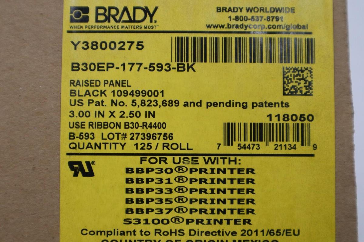 NEW IN BOX BRADY B30EP-177-593-BK BLACK RIBBON CARTRIDGE STOCK H98