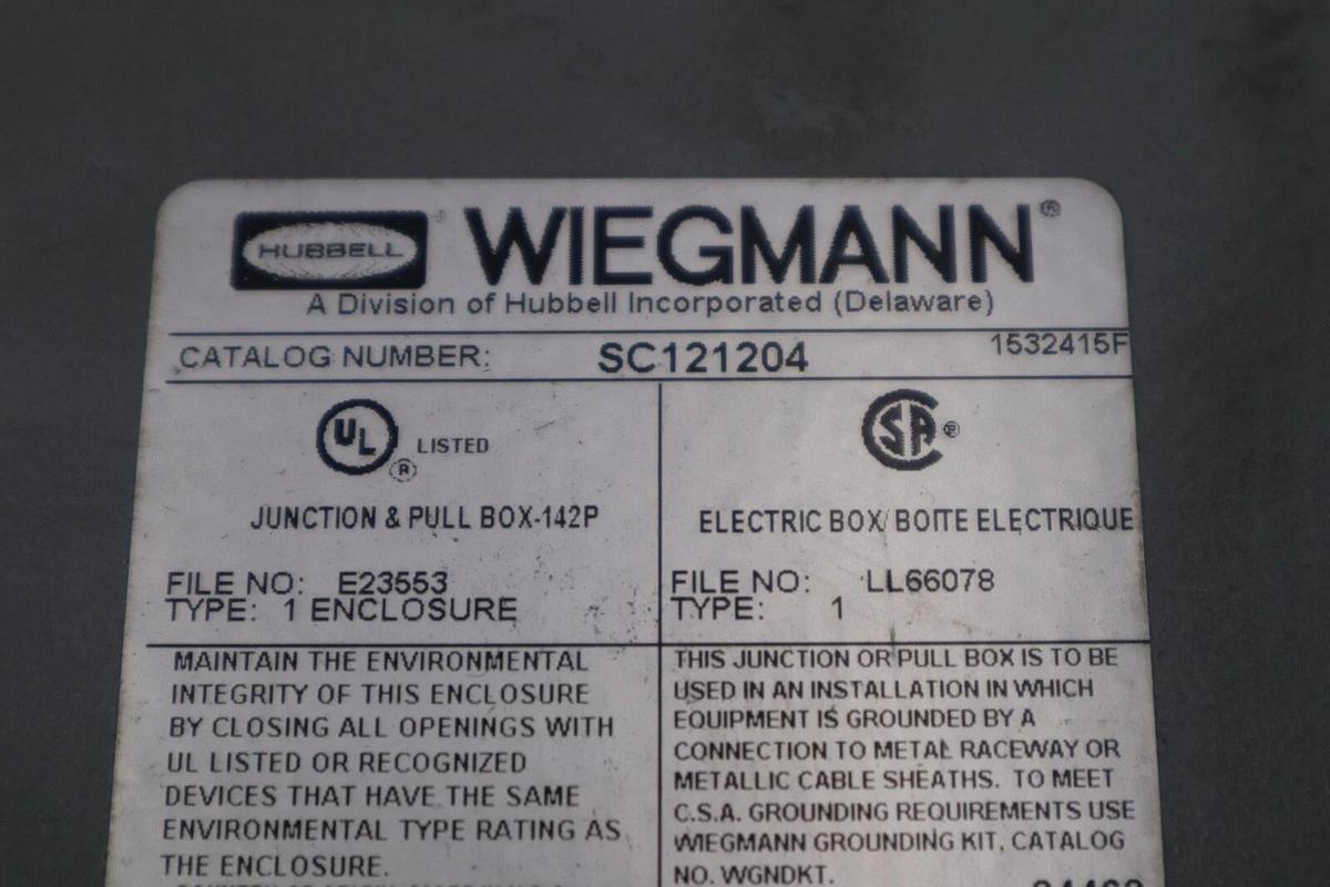 Used HUBBELL WIEGMANN SC121204WW ENCLOSURE STOCK #4669