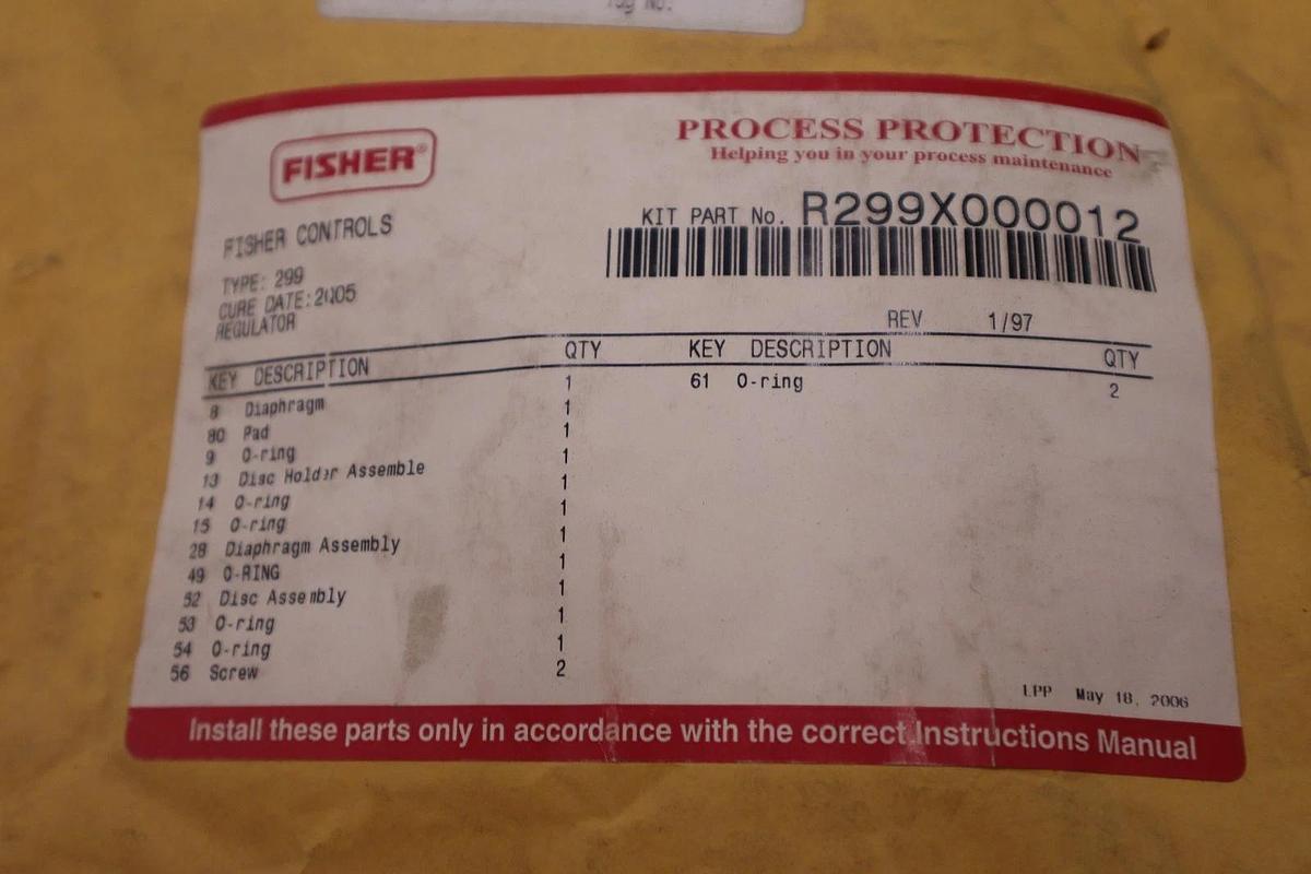 Used FISHER CONTROLS R299X000012 REPAIR KIT NEW STOCK 1019B