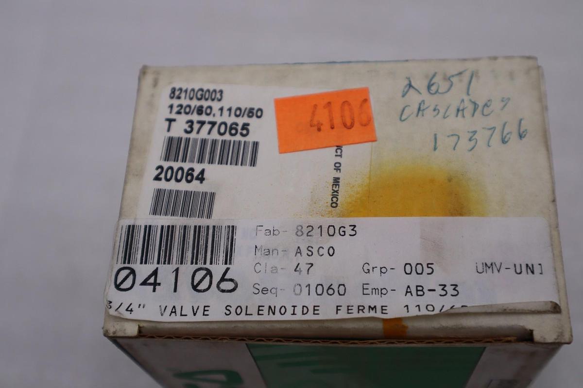 Asco 8210G003 Solenoid Valve 3/4in Npt 120v-ac Red Hat Solenoid - STK GF533A