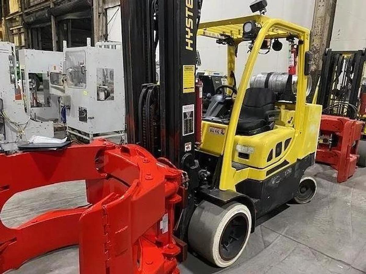 Used 12,000 POUND HYSTER S120FTPRS FORKLIFT WITH 60" BOLZONI PAPER ROLL CLAMP TRIPLE