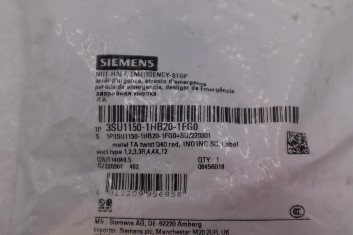 Siemens 3SU1150-1HB20-1FG0 Push Button 22Mm STOCK H1561A