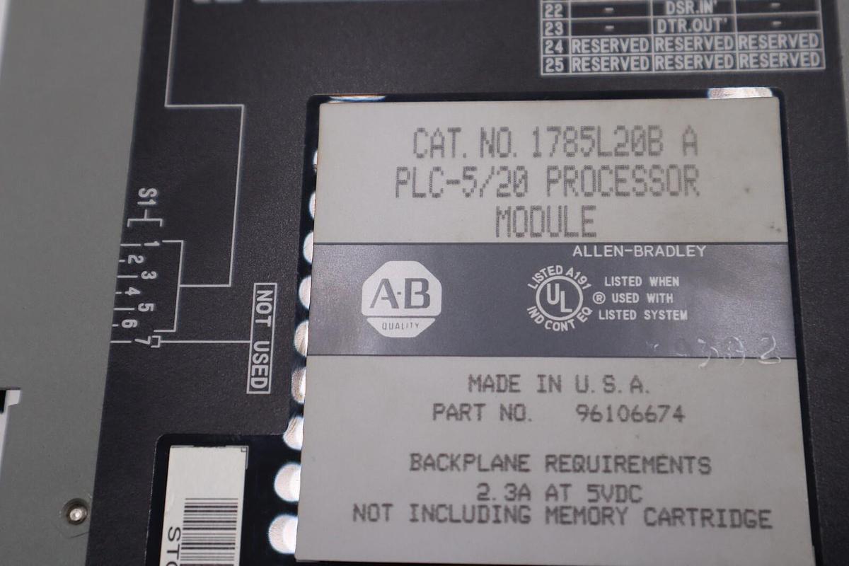 Used Allen Bradley AB 1785-L20B A PLC 5/20 Module Programmable Controller STK 5303