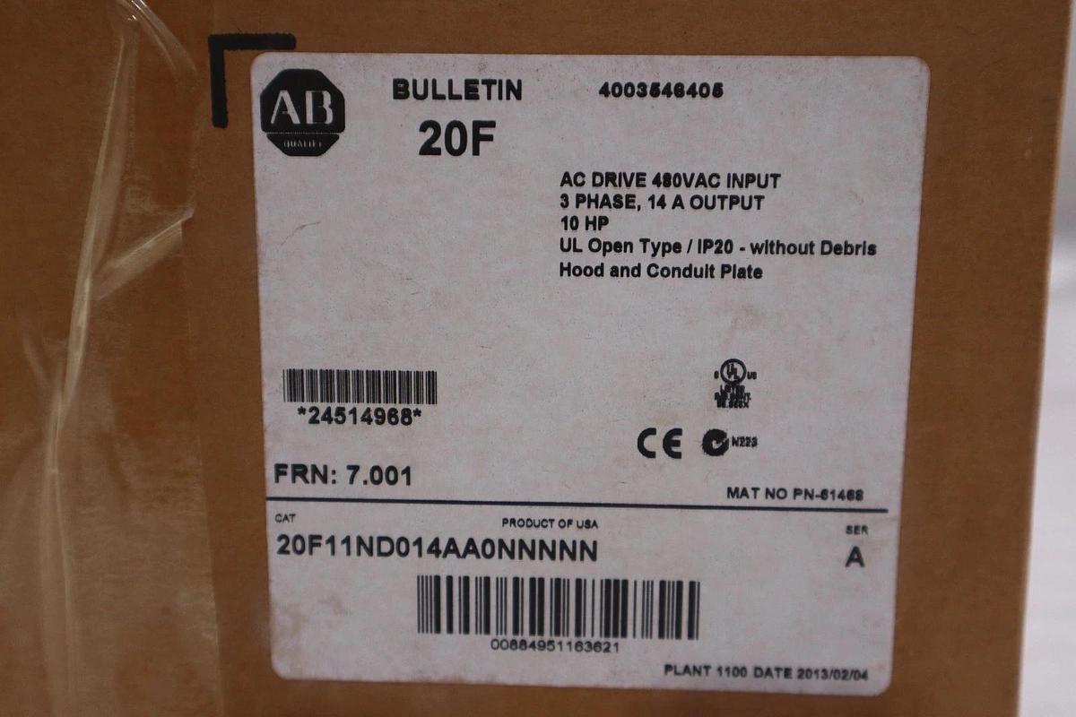 Used Allen-Bradley 20F11ND014AA0NNNNN AC DRIVE AIR COOLED POWERFLEX 753 - STOCK GF804