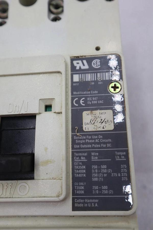 Used CUTLER-HAMMER HM2P400X5WS10 MOTOR CIRCUIT PROTECTOR SERIES C 600VAC STOCK #3222