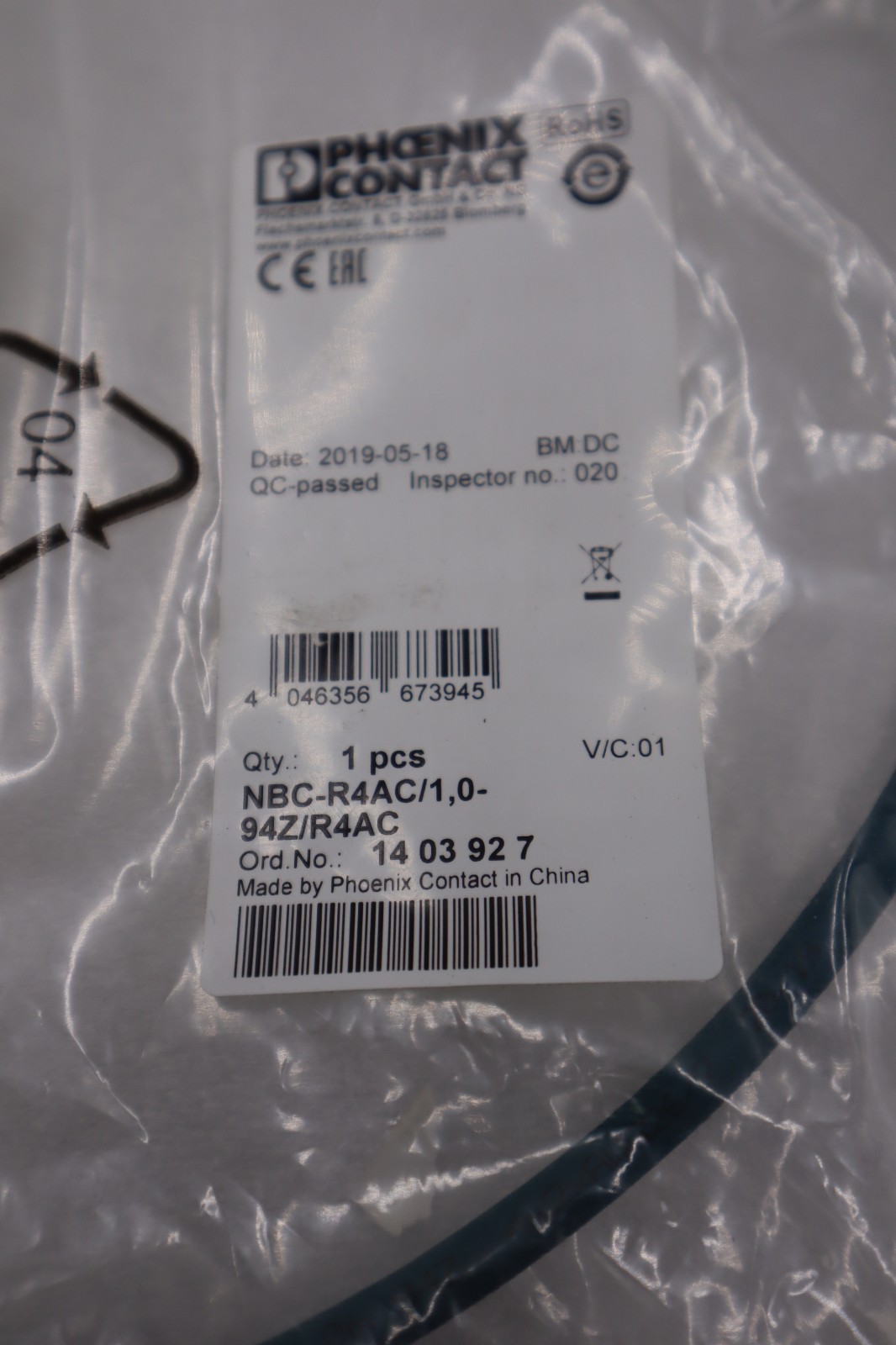 NEW Phoenix Contact NBC-R4AC/1,0-94Z/R4AC Ethernet Cable STK G968A