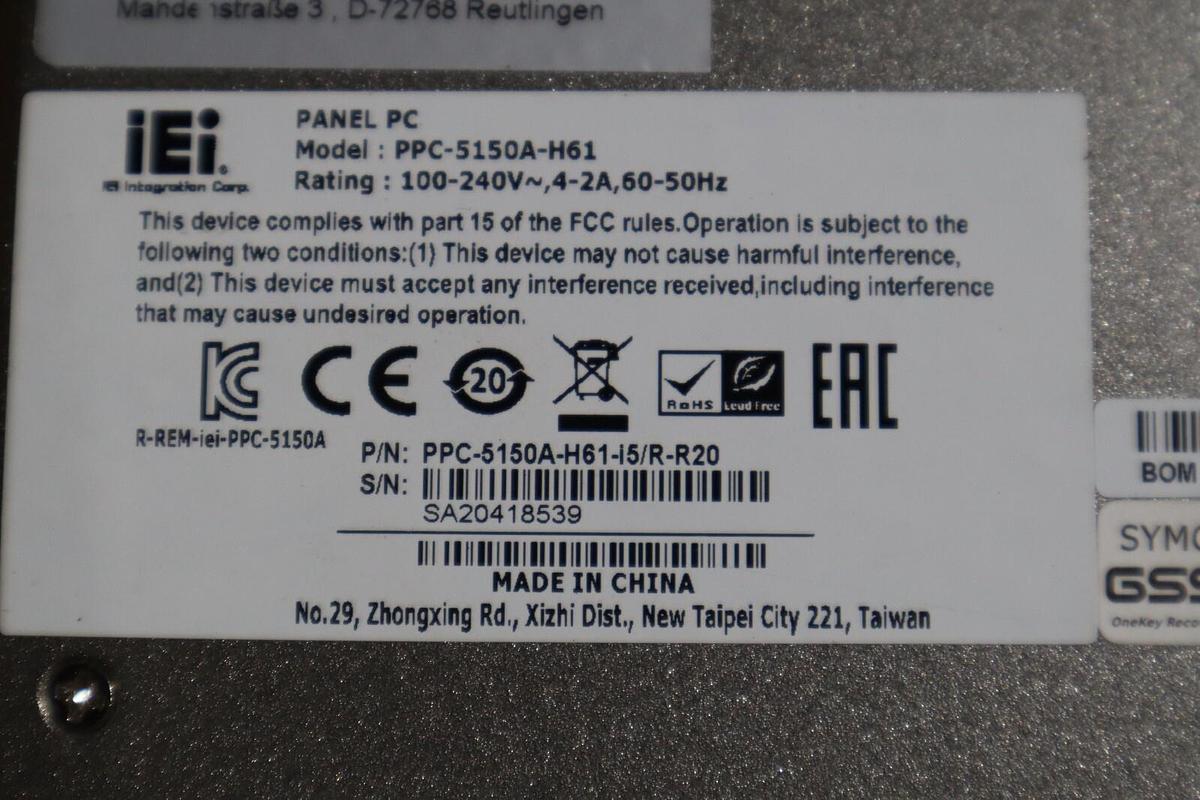 Used IEI INTEGRATION CORP PPC-5150A / PPC-5150A-H61-I5/R-R20 NEW WITH BOX STOCK H795