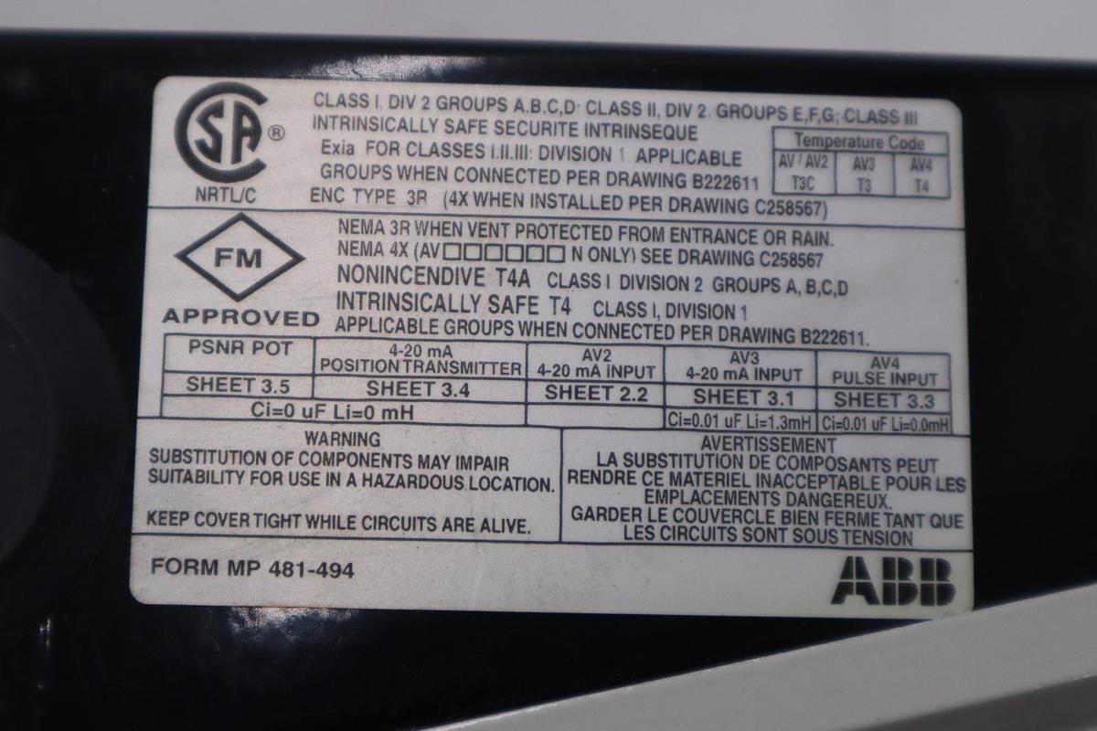 Used ABB AV2321030 Pneumatic I/P Positioner 150 PSI MAX - STOCK GF446