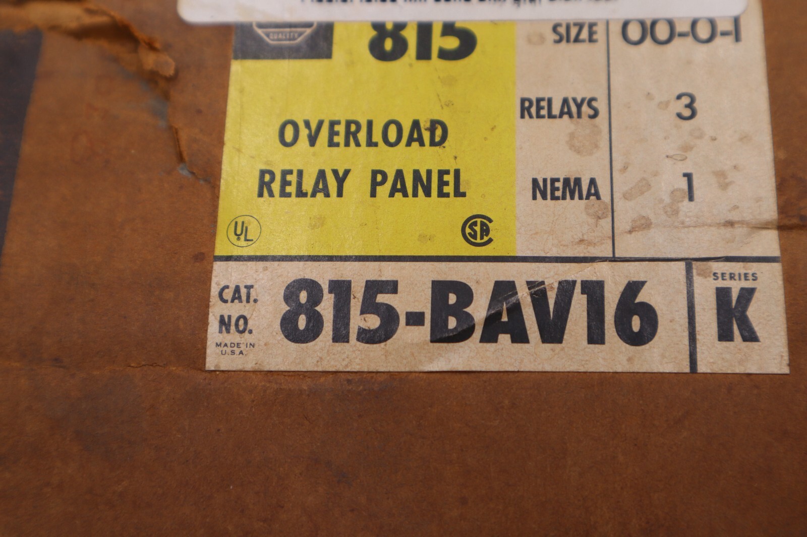 Used NEW ALLEN BRADLEY 815-BAV16 OVERLOAD RELAY PANEL SER. K, 815BAV16 STOCK 2375