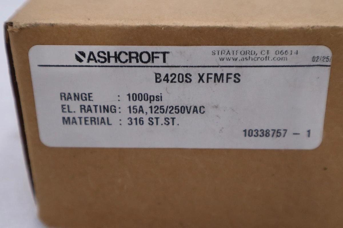 Used ASHCROFT B420S XFMFS PRESSURE SWITCH 1000 PSI 15A 125/250VAC - STOCK GF91A