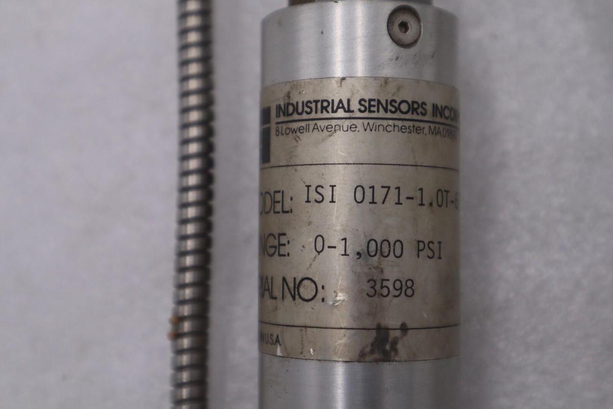 Used INDUSTRIAL SENSORS 3598 ISI 0171-1 PRESURE TRANSDUCER 1000 PSI STOCK #K-3686