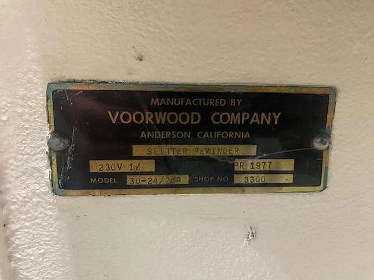 Used 30” VOORWOOD DUPLEX MODEL 30-24 SLITTER REWINDER WITH TRIM BLOWER